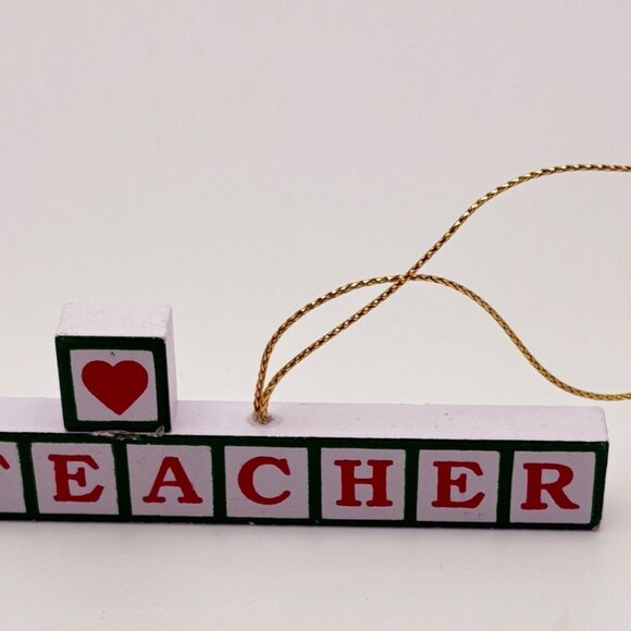 Vintage Wooden Love My Teacher Christmas Ornament Gift Letter Blocks - Picture 6 of 6